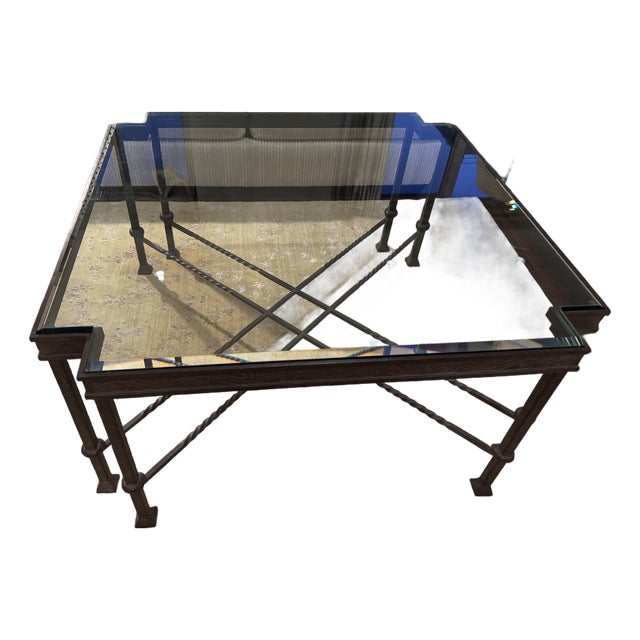 Custom Glass & Iron Coffee Table For Sale