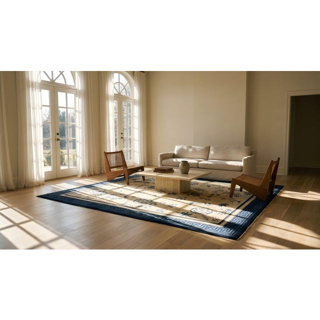 1900s Beige Ground Six Asymmetric Knots Chinoiserie Antique Chinese Peking Rug For Sale - Image 13 of 14