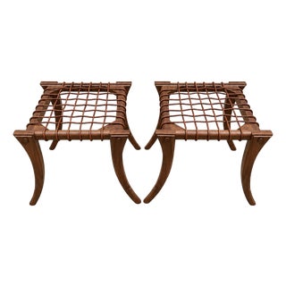 Walnut Mid Century Klismos Ottomans - Pair For Sale