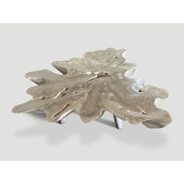 Andrianna Shamaris Amorphous Mid Century Style Bleached Teak Wood Coffee Table For Sale - Image 4 of 18