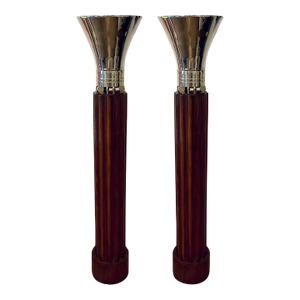 Jonathan Charles Art Deco Style Mahogany and Polished Nickel Churchaman Torchieres Floor Lamps Pair