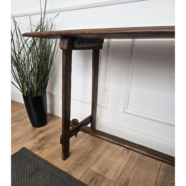 Antique Rustic Minimal Italian Wooden Carved Trestle Console Table, 1890s For Sale - Image 9 of 10