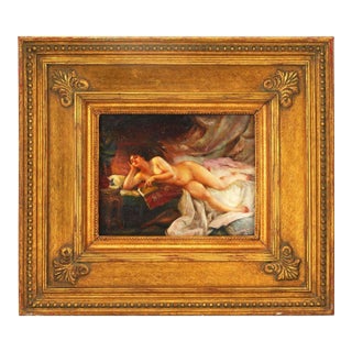 Early 20th Century Henry Tucker Reclining Nude With Book Oil Painting on Board For Sale