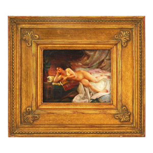 Early 20th Century Henry Tucker Reclining Nude With Book Oil Painting on Board