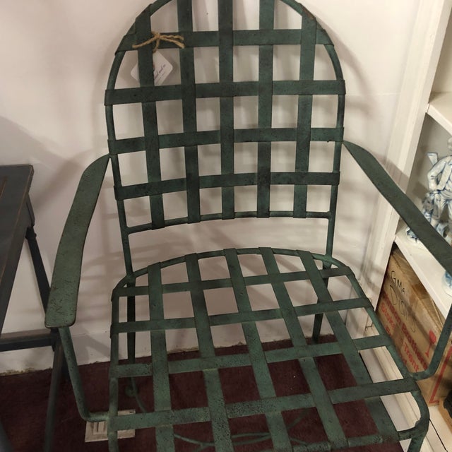 Vintage Outdoor Crosshatch Metal Armchair With Verdigris Patina For Sale - Image 4 of 7
