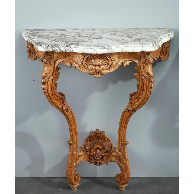 White Louis XV-Style Console Tables with Marble Tops, Set of 2 For Sale - Image 8 of 18