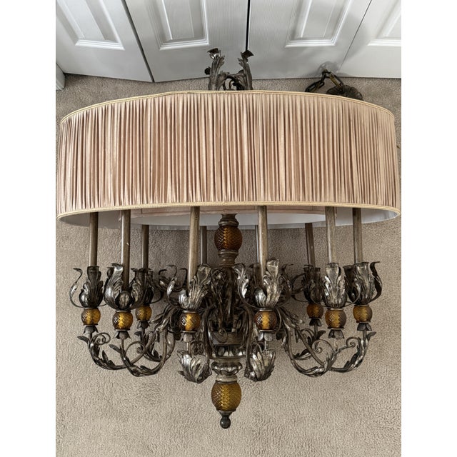 Vintage Fine European Gilt Silver Iron & Wood Double-Shaded Chandelier For Sale - Image 13 of 18