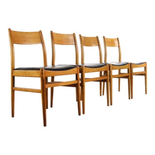 Amazing Set of 4 Mid Century Danish Modern Contoured Honey Oak Dining Chairs For Sale