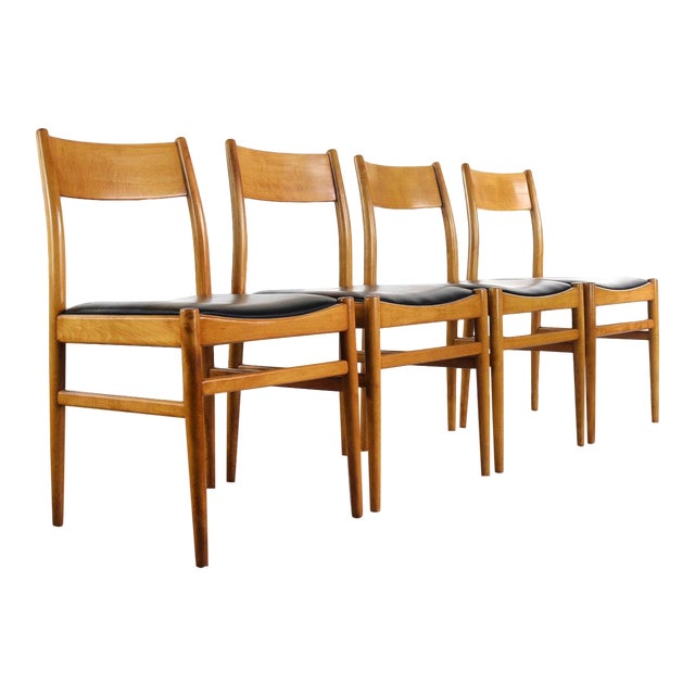 Amazing Set of 4 Mid Century Danish Modern Contoured Honey Oak Dining Chairs For Sale