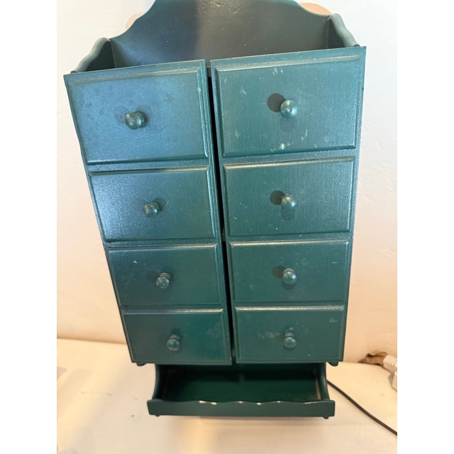 Dark Green Vintage Primitive Wooden Spice Cabinet Cabby Wall-Mount Decor Dark Green For Sale - Image 8 of 12