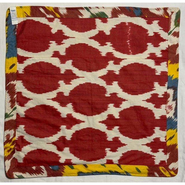 27” Uzbekistan Suzani Floral & Paisley Embroidered Silk Textile With Cotton Ikat Reverse For Sale - Image 4 of 12