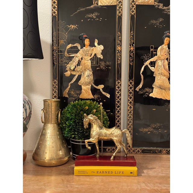 Val’s Dollhouse is proud to present a prancing solid brass horse in full saddle and adornment. It rests upon a wooden...