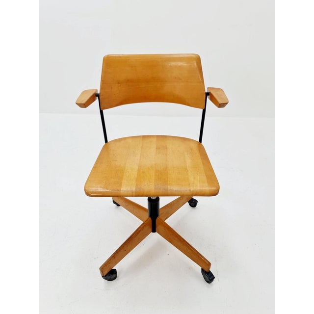 Brown Bauhaus Swivel Office Armchair in Wood from Stollgiroflex 1960s For Sale - Image 8 of 11