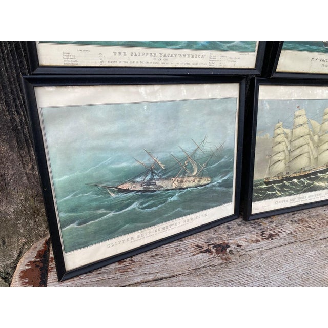 1940s 1940s Vintage Nautical Currier and Ives Ship Art Vintage Nautical Art - Set of 6 For Sale - Image 5 of 10