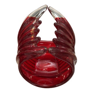 Vintage Red Cased Glass Chalet Sculptural Basket For Sale