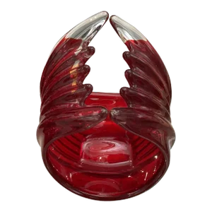 Vintage Red Cased Glass Chalet Sculptural Basket