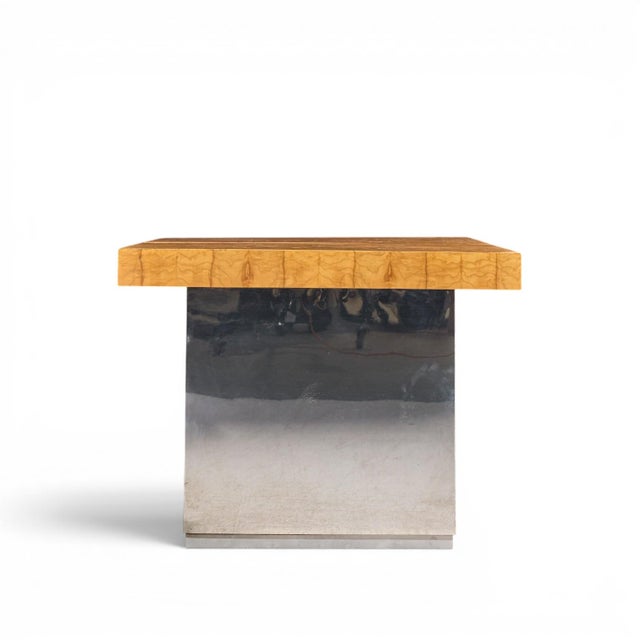 Mid 20th Century Roger Sprunger for Dunbar Mid Century Burlwood and Chrome Expanding Dining Table With 2 Leaves For Sale - Image 5 of 13