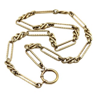 Vintage Victorian Inspired 14k Gold Fancy Link Chain For Sale