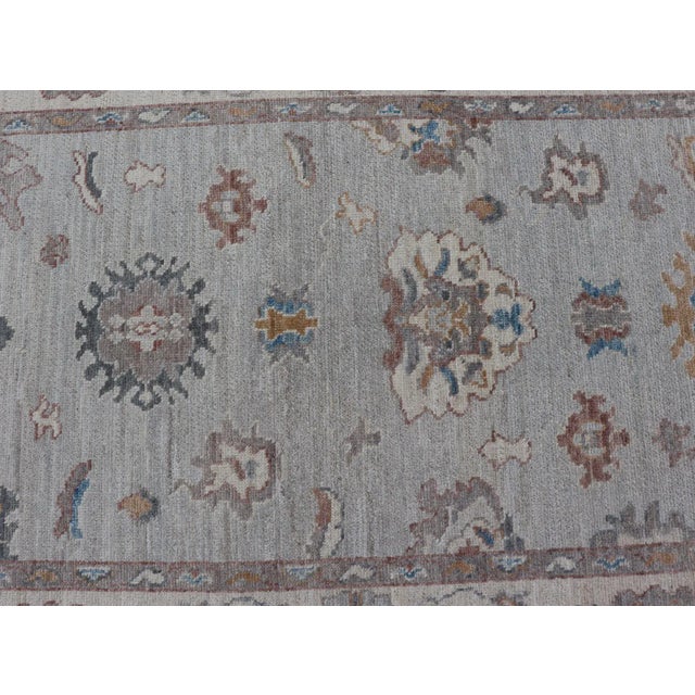 Textile Floral Modern Oushak With Muted Gray Background and Cream Border For Sale - Image 7 of 13