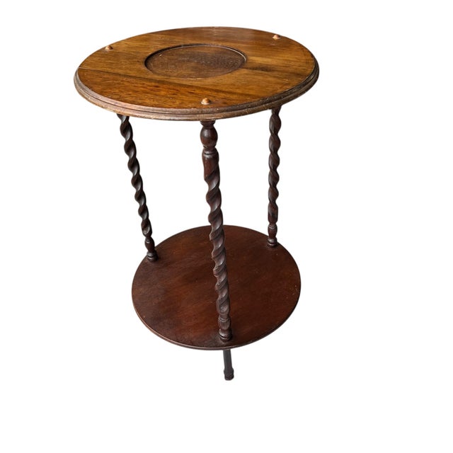 Farmhouse Vintage Walnut Finish Two Tier Barley Twist Table For Sale - Image 3 of 4