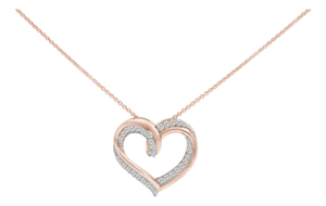 14K Rose Gold Plated Sterling Silver 1/2 Cttw Diamond Open Heart Pendant Necklace