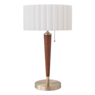 Pasadena Scallop Table Lamp 27" H - Mid-Century Modern, Weathered Brass Base, Pull Chain Switch, Dimmable, Bulb Included For Sale