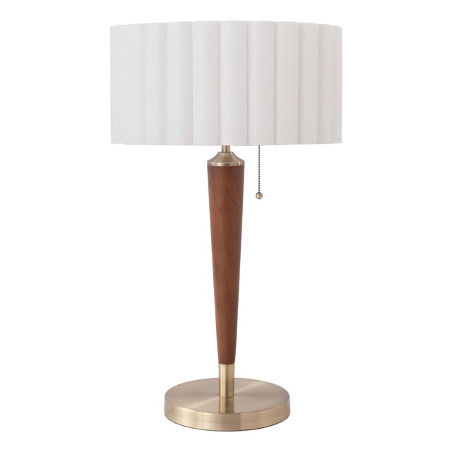 Pasadena Scallop Table Lamp 27" H - Mid-Century Modern, Weathered Brass Base, Pull Chain Switch, Dimmable, Bulb Included For Sale
