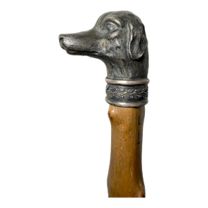 Antique 19th Century Handmade 800 Sterling Silver Wood Dog Walking Stick Cane