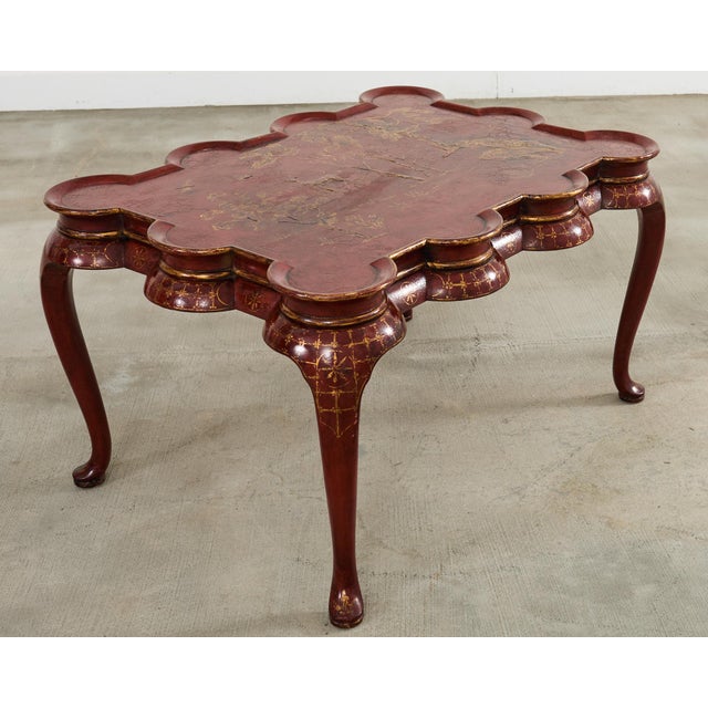2000 - 2009 Rose Tarlow Scalloped Cocktail Table Chinoiserie Decorated For Sale - Image 5 of 12
