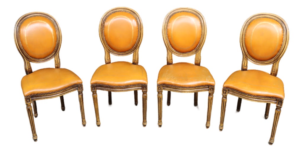Maitland-Smith Attributed Louis XVI Style Leather Upholstered Side Chairs, Set of 4