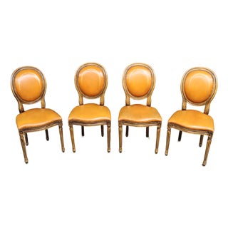 Maitland-Smith Attributed Louis XVI Style Leather Upholstered Side Chairs, Set of 4 For Sale