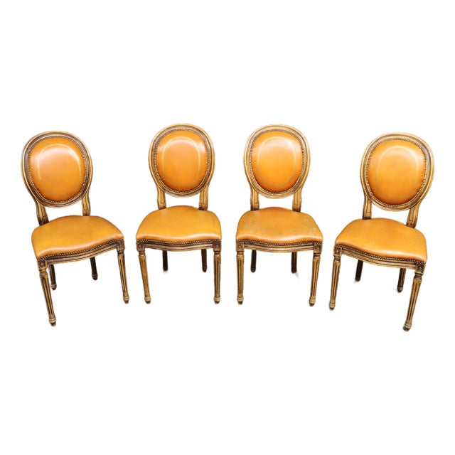 Maitland-Smith Attributed Louis XVI Style Leather Upholstered Side Chairs, Set of 4 For Sale