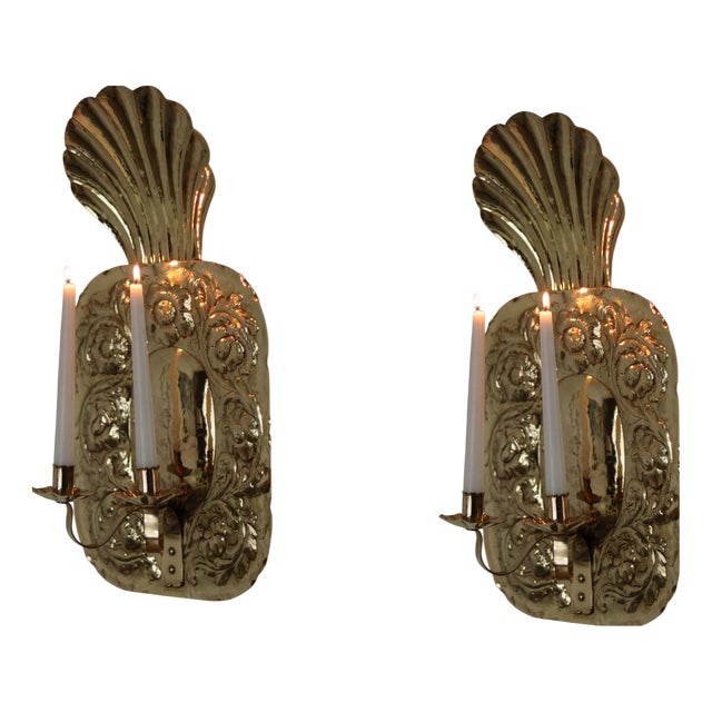Large Mid-Century Modern Swedish Brass Sconces, Set of 2 For Sale