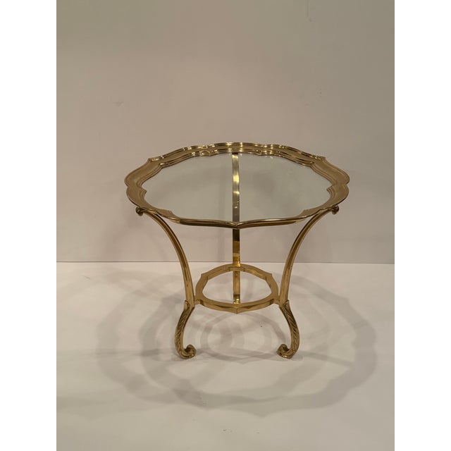 Metal Hollywood Regency Brass & Glass Scalloped Side Tables -a Pair For Sale - Image 7 of 9