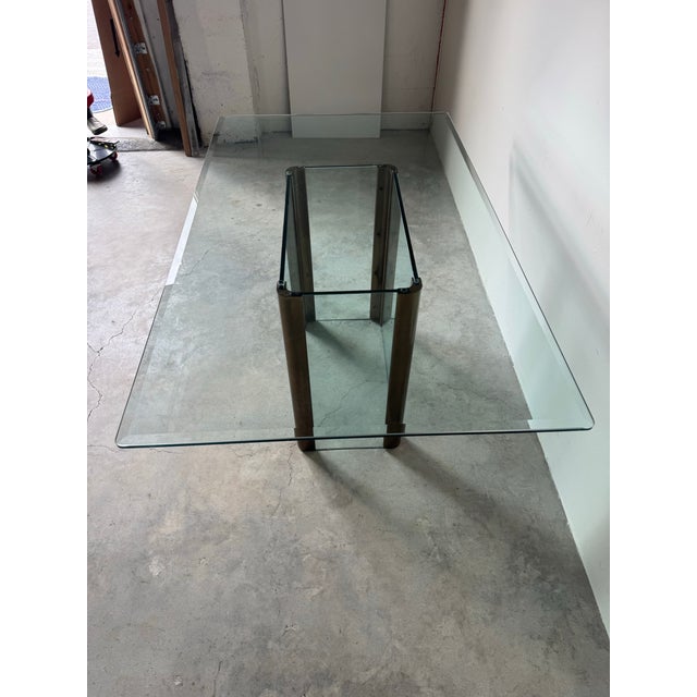Vintage Pace–Style Glass and Bronze / Brass Finish Dining Table For Sale - Image 4 of 12
