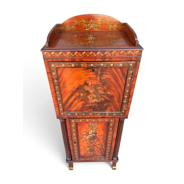 Late 19th Century Pair of English Adam Revival Hand-Painted Satinwood Pedestal Cabinets For Sale - Image 5 of 11