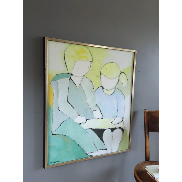 Mid-Century Modern 'Afternoon Lesson' Expressive Figurative Oil Painting by Swedish Artist Hans Osswald (1919-1983), Framed For Sale - Image 4 of 13
