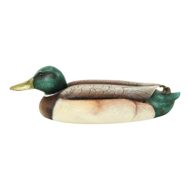 Rare duck sculpture crafted from resin and brass, the eyes are made of glass, vintage art object by Elli Malevolti, Italy,...