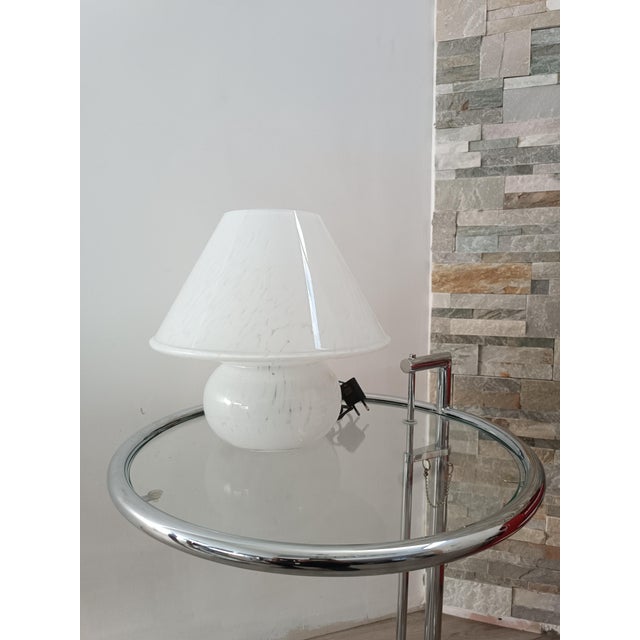 Magnificent mushroom-shaped lamp, model 6282, by Glashütte Limburg. Germany, 1970s. Transparent Limburg glass with white...