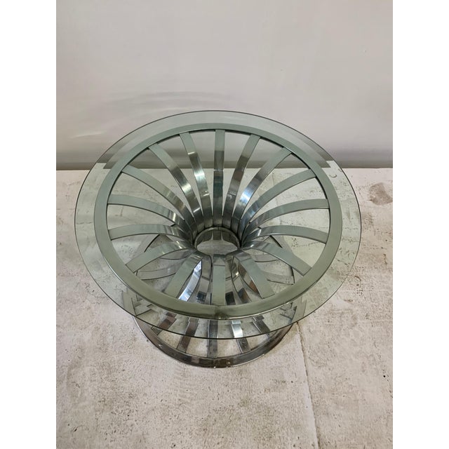 Vintage Russell Woodard Polished Aluminum Side Table w/ Glass Top For Sale - Image 9 of 18