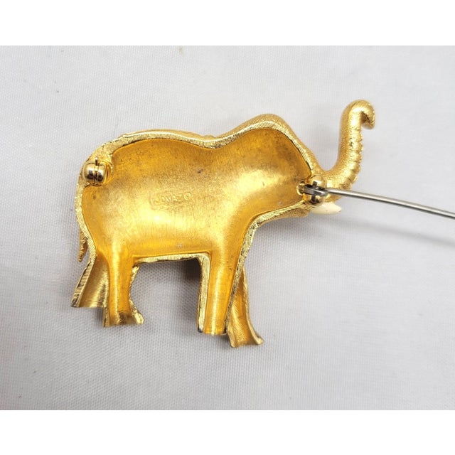 Metal Vintage 1960s Signed Jomaz Goldtone Enamel Elephant Brooch For Sale - Image 7 of 7