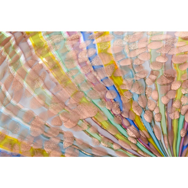 Pink Vintage 1960's Murano Latticino Ribbons Large Glass Bowl by Fratelli Toso, Italy For Sale - Image 8 of 11