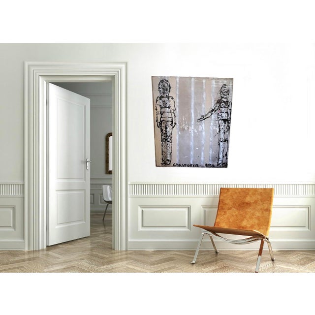 Light Gray Abstract Figurative Painting by Christopher Shoemaker, 55” H X 47” W For Sale - Image 8 of 8