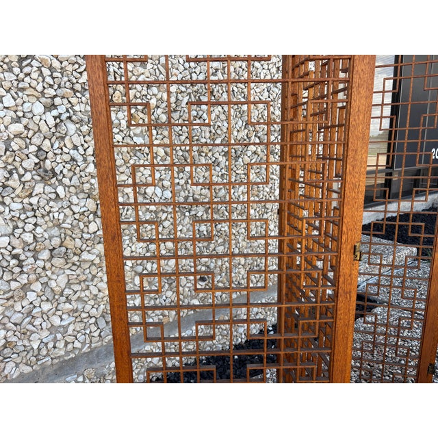 1960s Mid 20th Century Teak Four Panel Room Divider Screen For Sale - Image 5 of 13