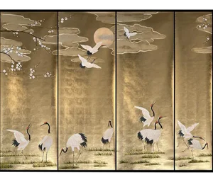 Chinoiserie Hand Painted Wallpaper on Gold Metallic 3ft X 8ft Panel Size