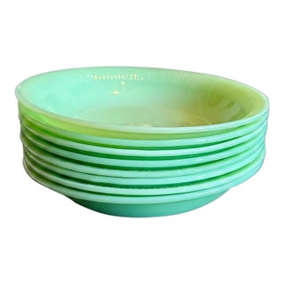Mid 20th Centur yAnchor Hocking Fire King Jadeite Jane Ray Coupe Soup Bowls - Set of 8 Double Stamped For Sale