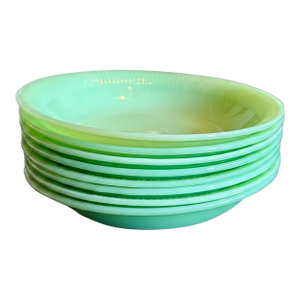 Mid 20th Centur yAnchor Hocking Fire King Jadeite Jane Ray Coupe Soup Bowls - Set of 8 Double Stamped