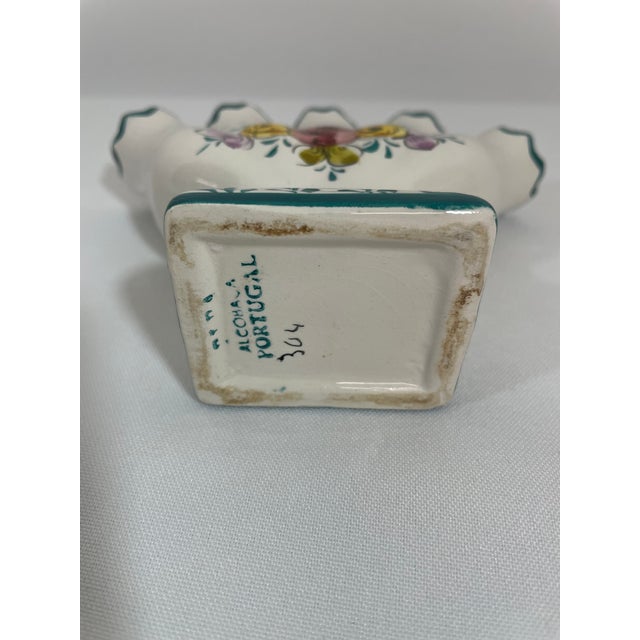 Teal Mid 20th Century Portuguese Petite Majolica Five Finger Tulip Vase Tulipiere For Sale - Image 8 of 17