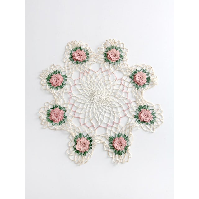 Farmhouse Vintage Hand Crocheted Floral Doily For Sale - Image 3 of 10