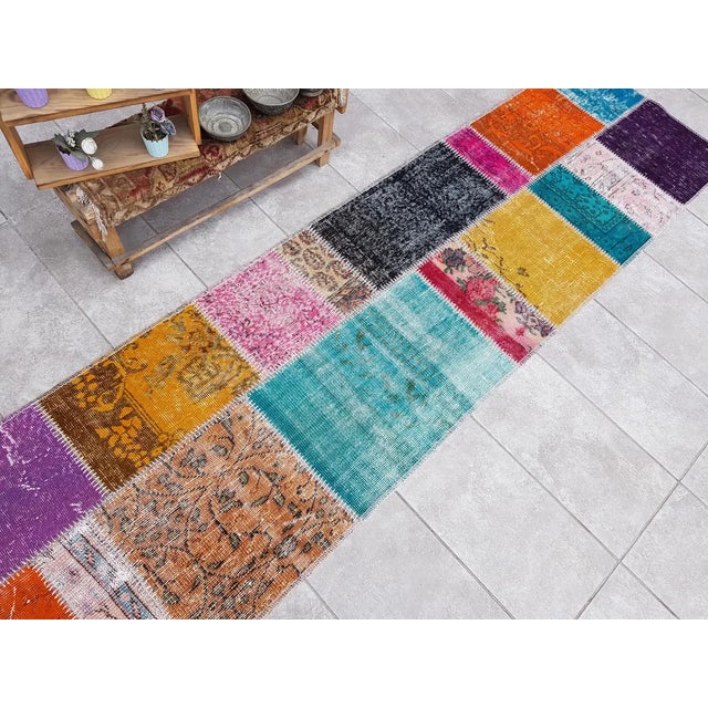 Orange Vintage Colourful Oushak Runner For Sale - Image 8 of 10